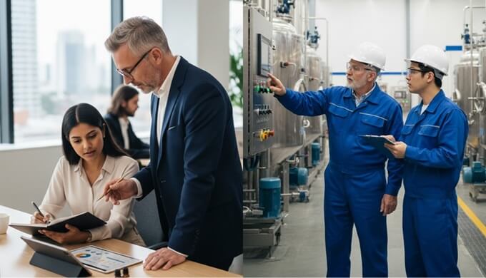 Senior supervisor teaching a new employee